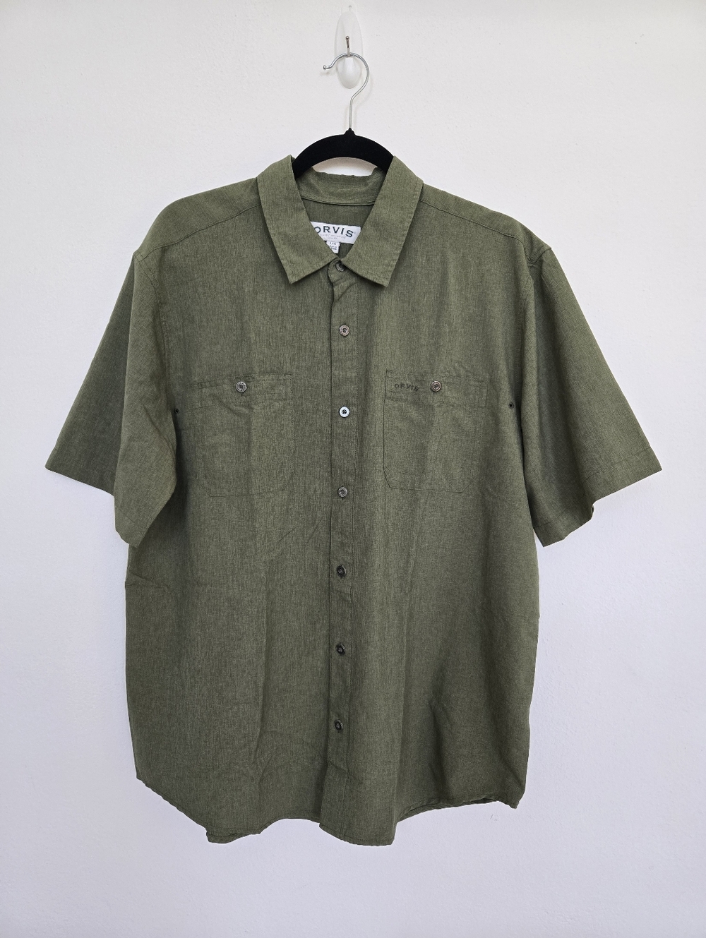 Orvis Olive Short Sleeve Button-Down Shirt Size L